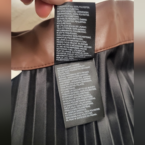 H&M Brown Leather Midi A-Line Pleated Skirt Full Circle - Picture 9 of 15